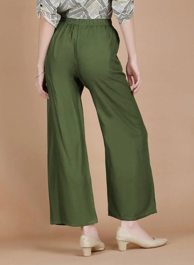 Take Two Green Green Wide Leg Ethnic Palazzos By Michael Kovlin for Women | Best Price UAE